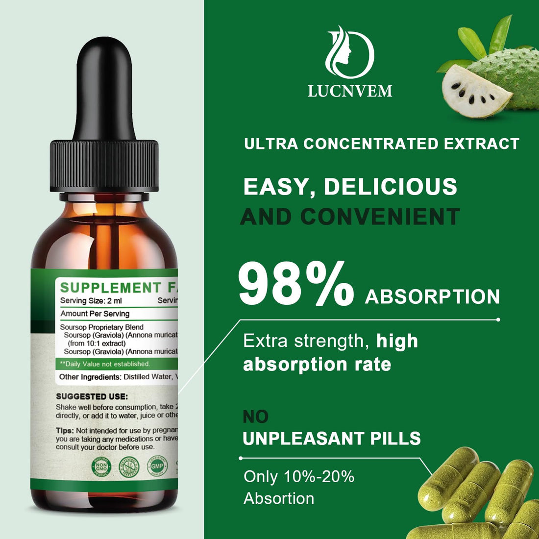 (2 Pack) Organic Soursop Graviola Liquid Drops, Soursop Extract Organic Pure for Natural Antioxidant, Cell Support & Regeneration, Immune Boost, Soursop Bitters Liquid Rich in Multivitamin - 2 FL OZ