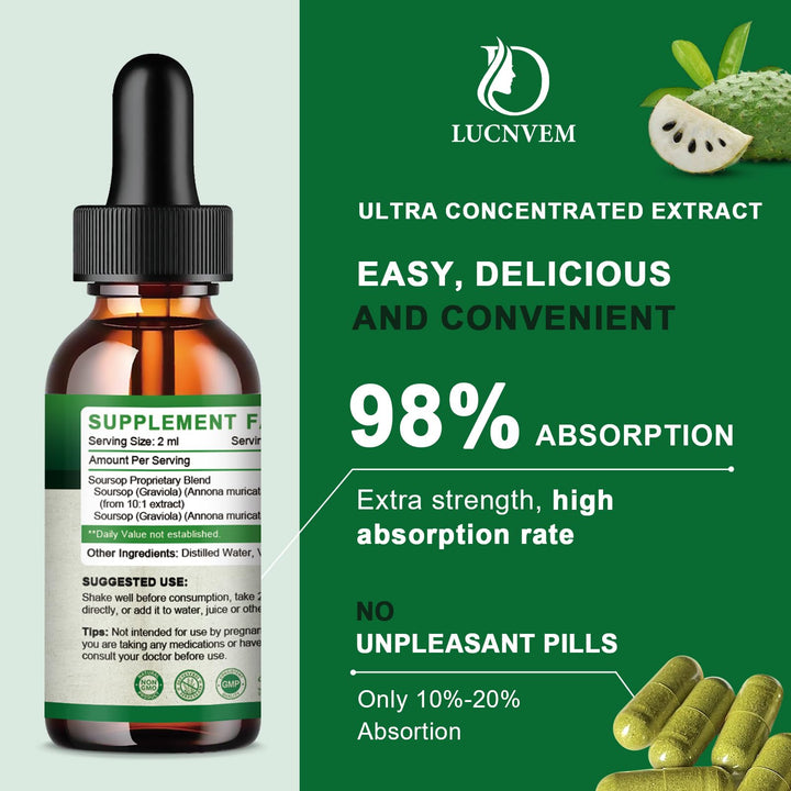 (2 Pack) Organic Soursop Graviola Liquid Drops, Soursop Extract Organic Pure for Natural Antioxidant, Cell Support & Regeneration, Immune Boost, Soursop Bitters Liquid Rich in Multivitamin - 2 FL OZ
