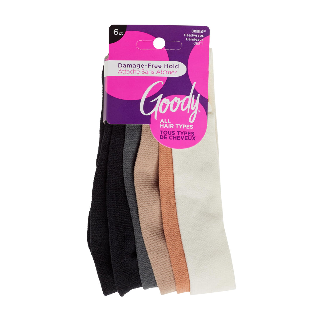 Goody WoMens Ouchless Headwraps, Slim, Brights, 6 Count