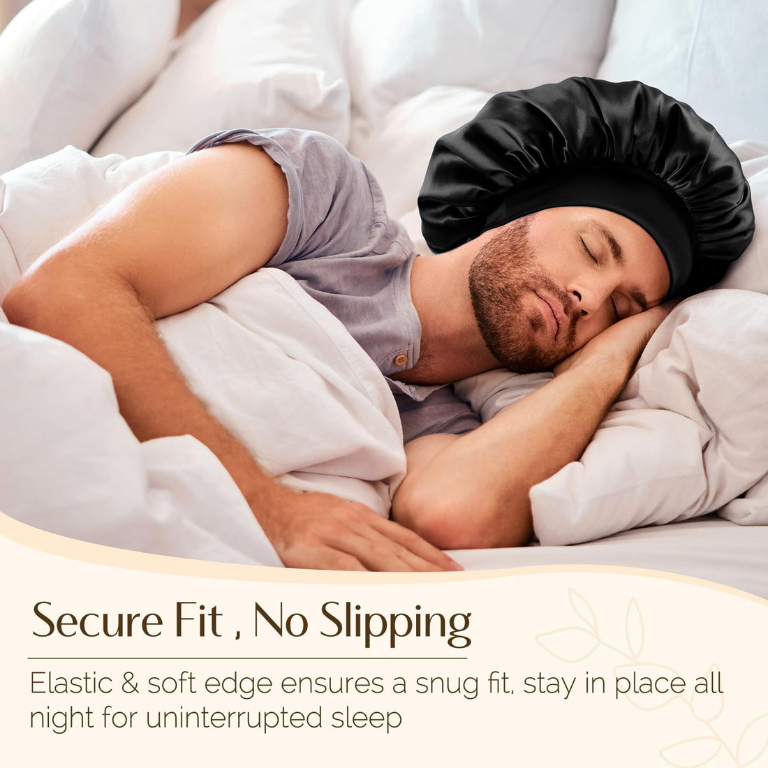 YANIBEST Silk Bonnet for Men, Satin Hair Bonnet for Sleeping, Double Layer Sleep Cap for Black Men & Women Curly Hair Braids, Black