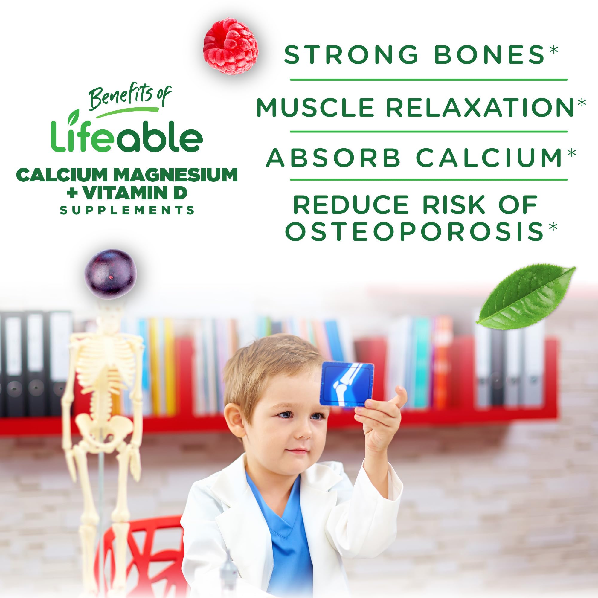 Lifeable Kids Calcium Magnesium Zinc Gummies | Calcium with Vitamin D3 | Great Tasting Calcium Supplements for Kids | Kids Calcium Gummies for Bone Health | Magnesium Calcium for Kids | 90 Gummies