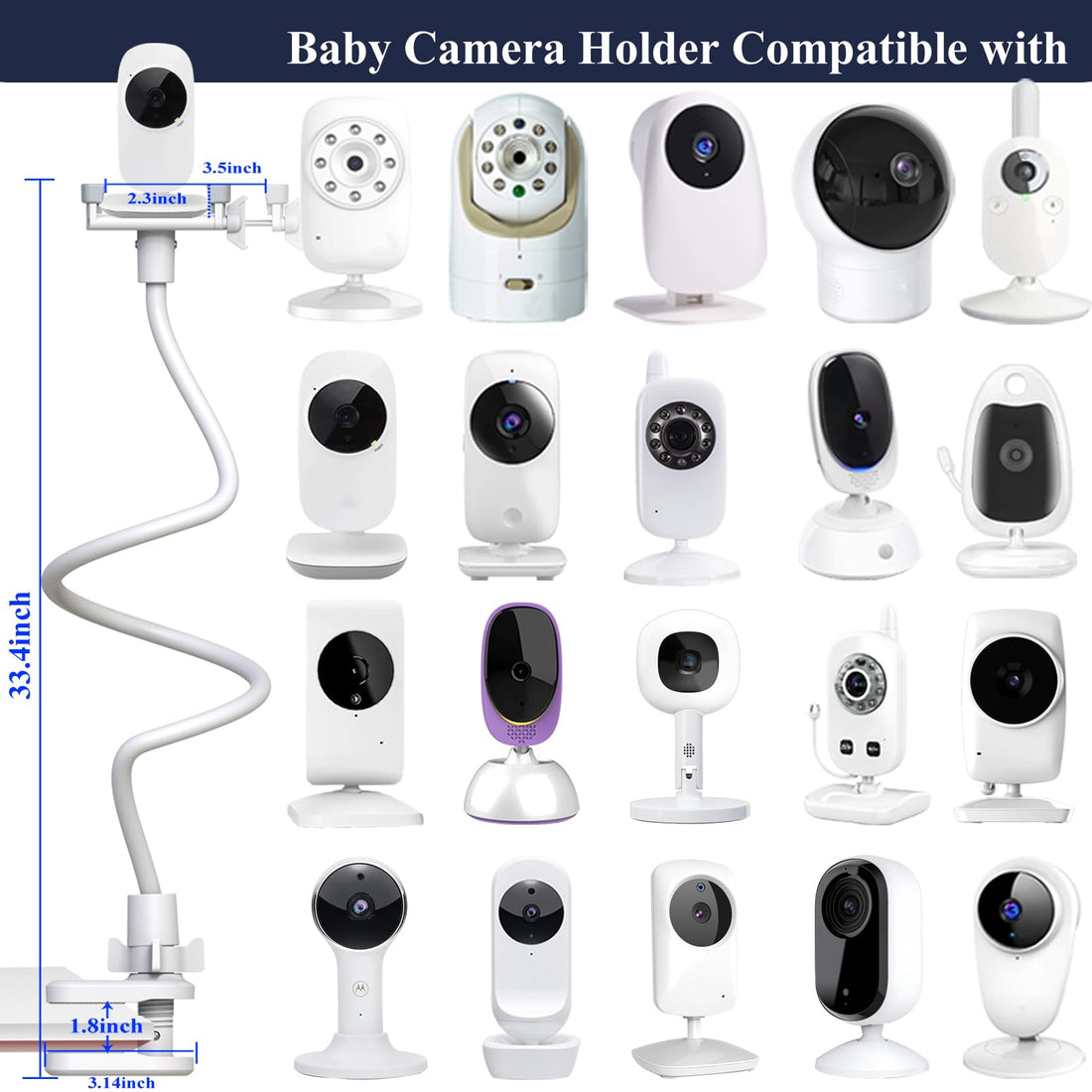 Baby Camera Monitor Mount Flexible Holder Stand Compatible with Momcozy,HelloBaby HB6550/HB65/HB66/HB6560/iFamily,Blemil,GoodBaby,OKAIDI,ANMEATE, Infant Optics Cameras and with 1/4 Baby Cameras Stand