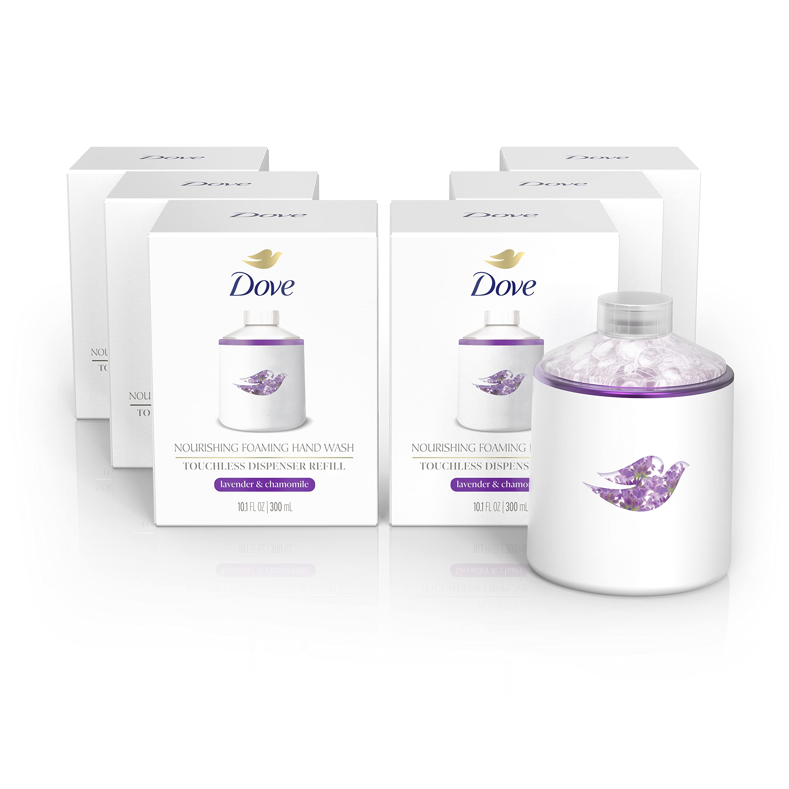 Dove Nourishing Foaming Hand Wash Touchless Dispenser Refill Lavender and Chamomile Moisturizing Hand Wash for Lasting Nourishment 10.1 oz 6-pack