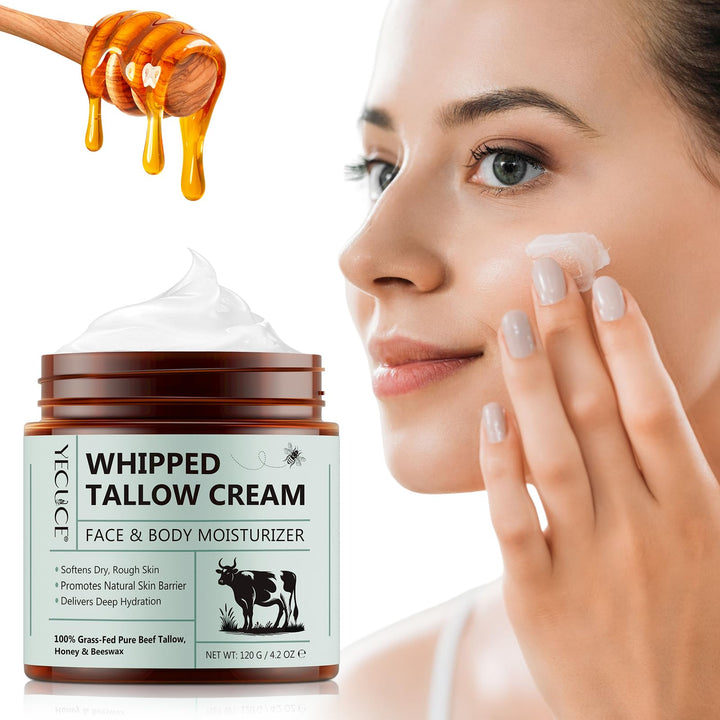 XINSZLIN Beef Tallow and Honey Balm, Beef Tallow for Skin, Face & Body Moisturizer with Grass-Fed Pure Beef Tallow, Honey Beeswax, Whipped Tallow Cream Delivers Deep Hydration Skin