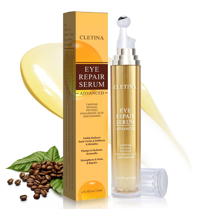 5% Caffeine Eye Serum - Caffeine Eye Cream with 360° Massage Ball Reduce Wrinkles and Fine Lines - Eye Roller Cream for Relieve Puffiness and Dark Eye Circles