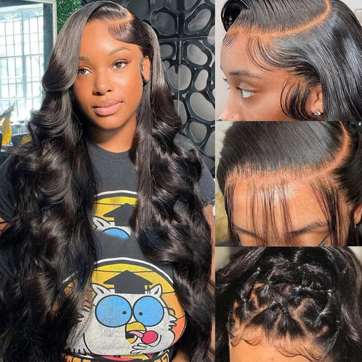 Pizazz 13x6 Body Wave Lace Front Wigs Human Hair Pre Plucked 180 Density HD Transparent Lace Frontal Wigs Human Hair for Women 9A Glueless Wigs Human Hair with Baby Hair 22Inch