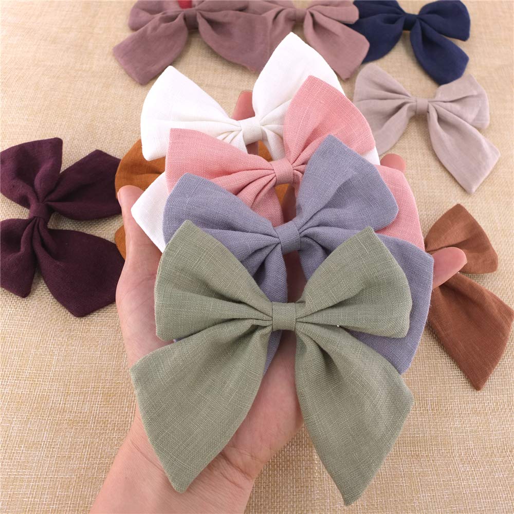 Original Linen Bow Hair Clips Girls Women Large Sailor Bows Baby and Mom Hair Bow Alligator Clips White Navy Neutral Bow