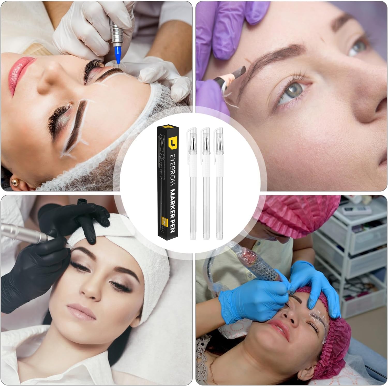 LIUDEX | 3pcs Skin Marker Pen | Eyebrow PMU Microblading Outline Pencil | Felt Pen White Brow Position Mapping Pencil White Marker Pen Beauty SPMU | Permanent Makeup Position Mark Tools