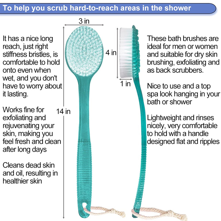 AMERWASH PLUS Bath Body Brush for Shower, 14 inches Long Handle, 2 Packs Bath Scrubber Skin Exfoliation Bath Shower Body Brushing Blue