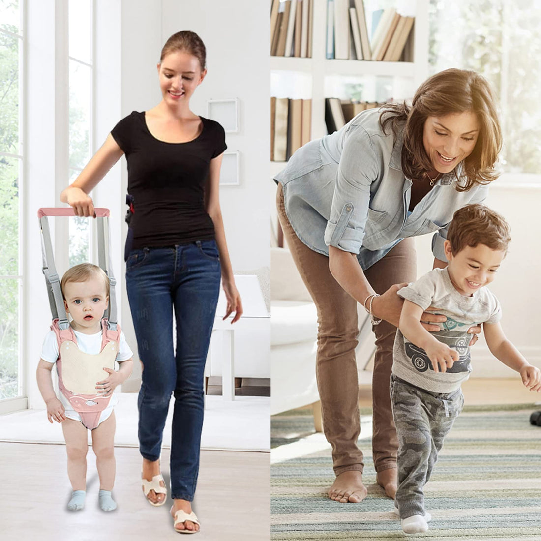 Huifen Baby Walking Harness, Handheld Kids Walker Helper with Detachable Crotch Adjustable Walker Harness Assistant Belt Baby Learning Walk Toddler Infant Walker 9-24 Months (Pink)