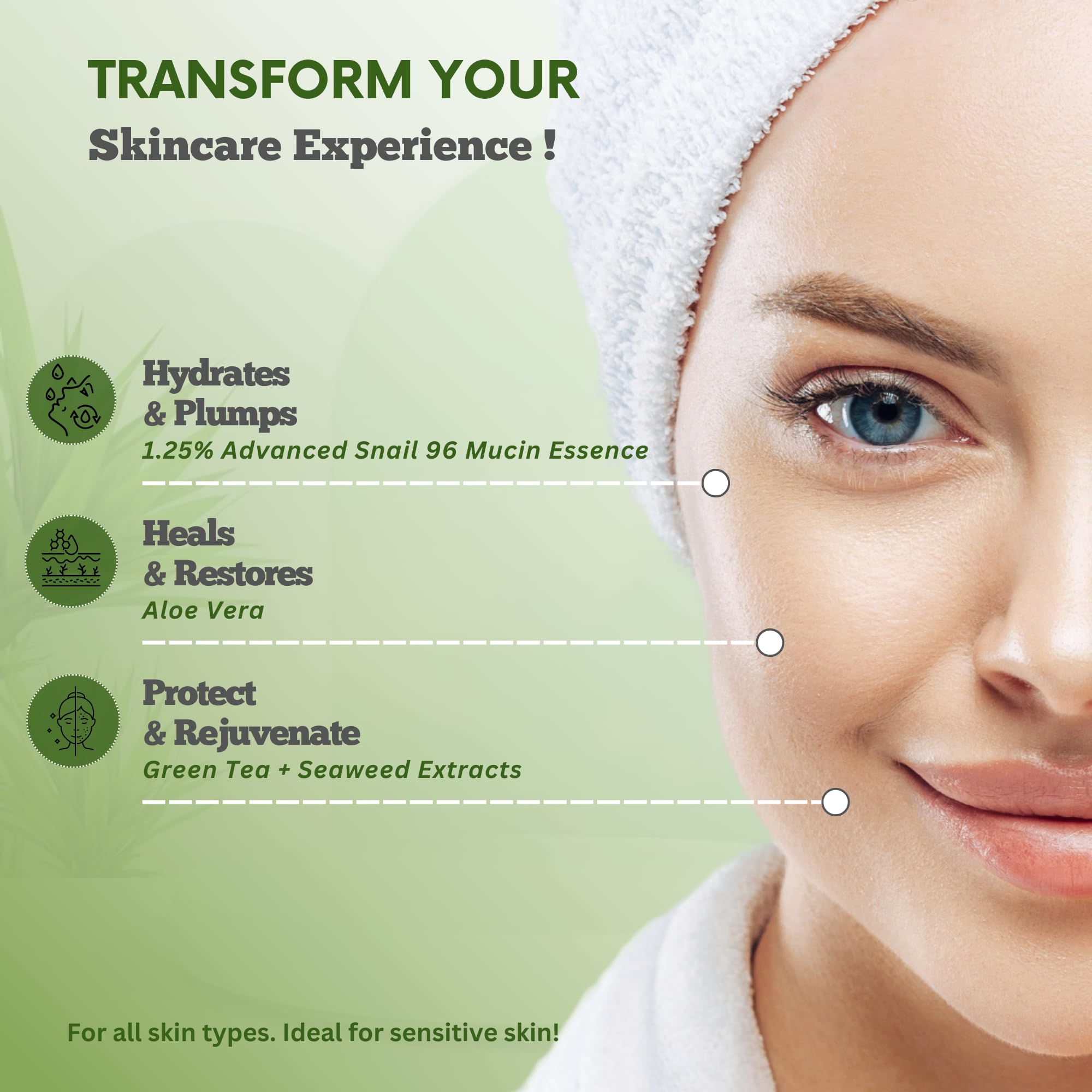 SKINIFY Glass-Skin Snail Mucin Facial Foam Cleanser w/Exfoliator – Ultra Hydration with Aloe Vera, Green Tea & Seaweed – All Skin Types Men & women – Deeply Hydrates, Detoxifies & Protects (5.1 Oz)