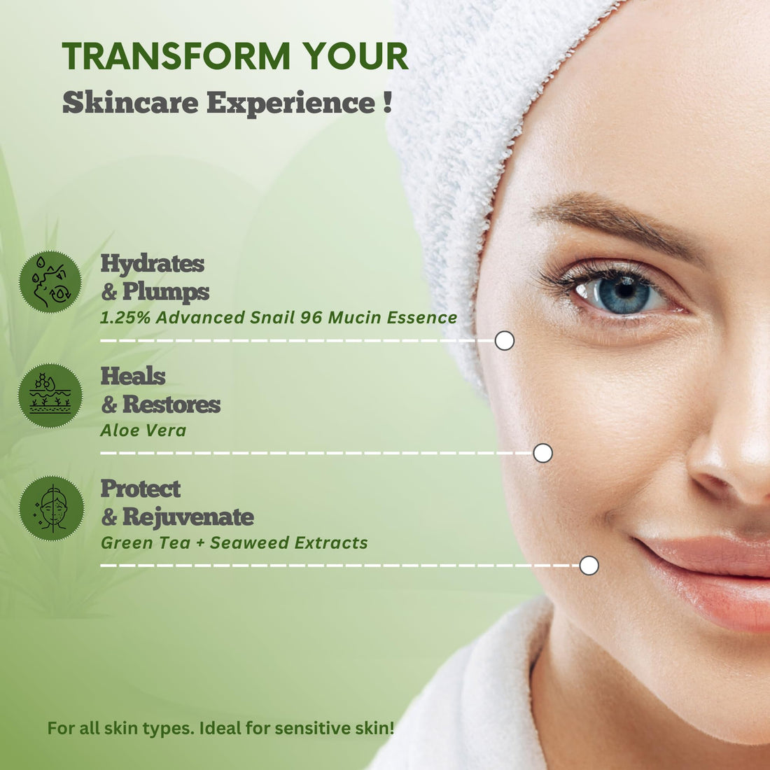 SKINIFY Glass-Skin Snail Mucin Facial Foam Cleanser w/Exfoliator – Ultra Hydration with Aloe Vera, Green Tea & Seaweed – All Skin Types Men & women – Deeply Hydrates, Detoxifies & Protects (5.1 Oz)