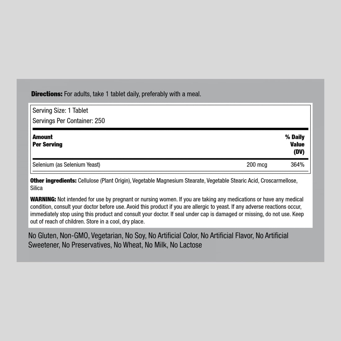 Piping Rock Selenium 200mcg Supplement | 250 Tablets | Vegetarian, Non-GMO, Gluten Free
