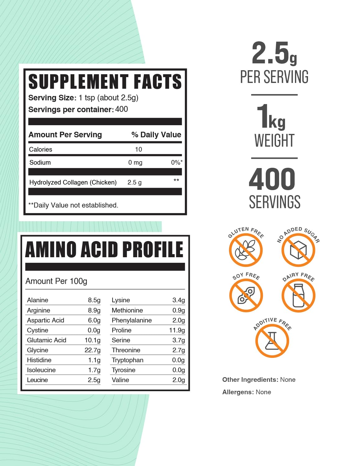 BulkSupplements.com Chicken Collagen Powder - Hydrolyzed Collagen Powder, Collagen Supplement, Collagen Peptides Powder - Gluten Free, 2500mg per Serving, 1kg (2.2 lbs) (Pack of 1)