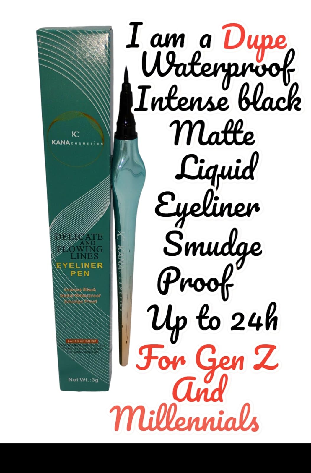 KANA cosmetics Waterproof, Intense black matte liquid eyeliner, Long lasting up to 24 H. A Dupe for Gen Z and Millennials