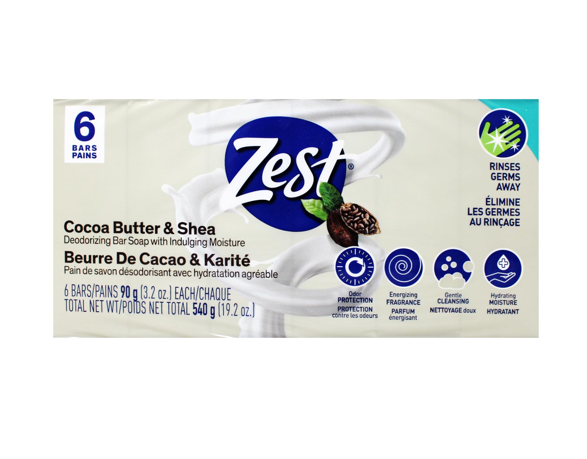 Zest Creamy Cocoa Butter & Shea Soap, 6 Bars, 3.2 Oz. Each, 3.2 Fl Oz