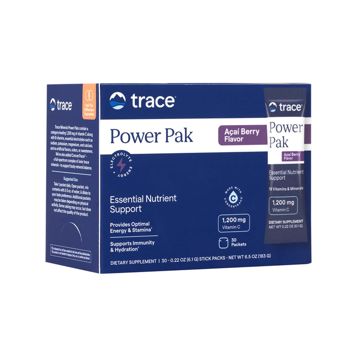 Trace Minerals | Power Pak Electrolyte Powder Packets | 1200 mg Vitamin C, Zinc, Magnesium | Boost Immunity, Hydration and Natural Energy | Acai Berry | 30 Packets