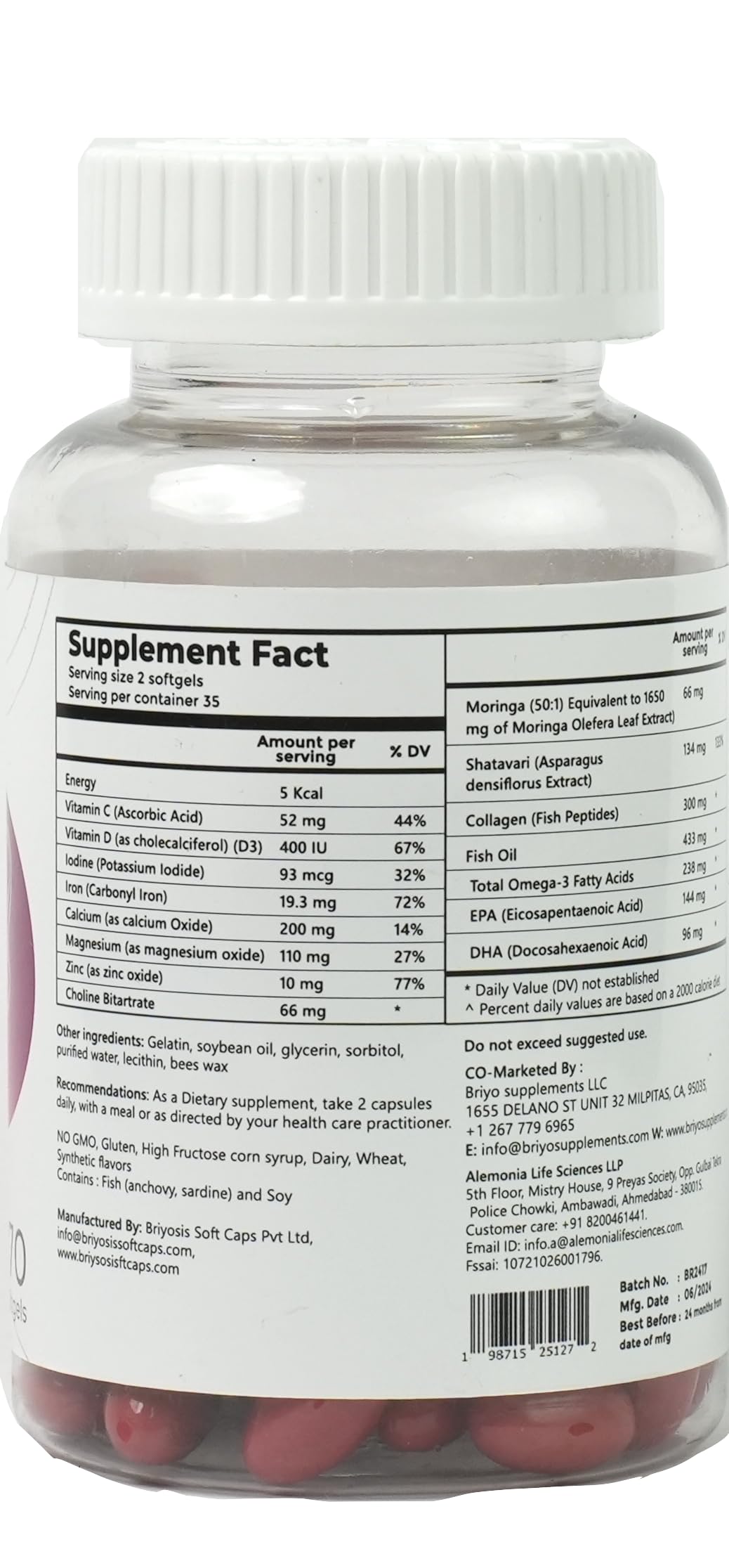 Briyo All Around Mom - Dietary Supplement for Postnatal Support Enhances Recovery, Promotes Overall Well-Being - All-in-one Solution - Collagen, Vitamins & Minerals, Omega3, and More - 60 softgels