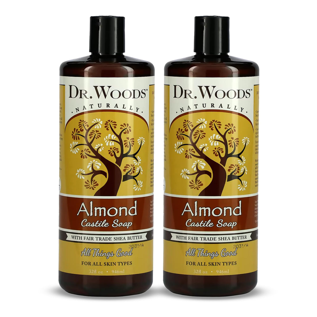 Dr. Woods Almond Liquid Castile Soap - Castile Soap with Pure Almond Oil, Body Wash for Men and Women, Organic Shea Butter, Natural Cleaner for Face, Hands, and Body - 32 Fl Oz, Pack of 2