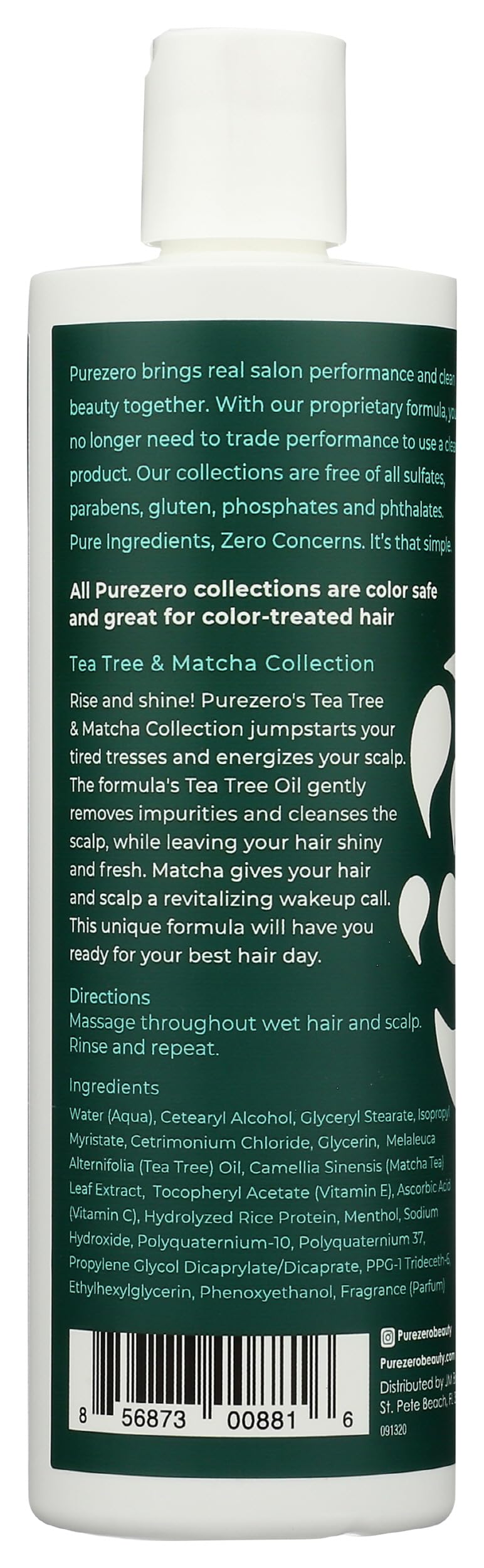 Purezero Tea Tree & Matcha Conditioner - Minty Nourishing & Invigorating Scalp Treatment - Zero Sulfates, Parabens, Dyes Vegan and Cruelty Free - 12 oz
