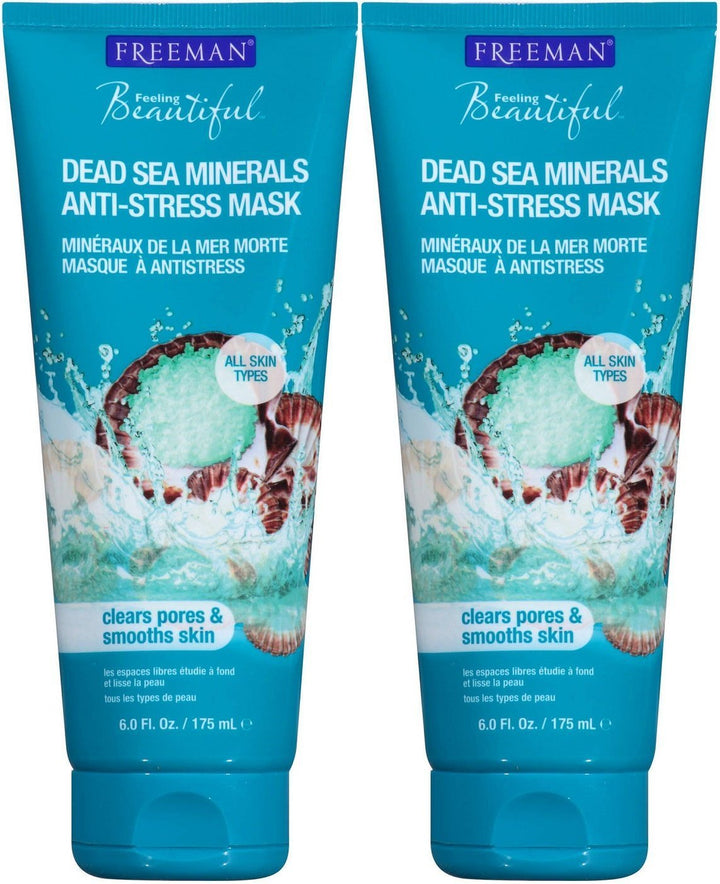 Freeman Feeling Beautiful Facial Anti-Stress Mask, Dead Sea Minerals 6 floz - Set of 2 by Freeman