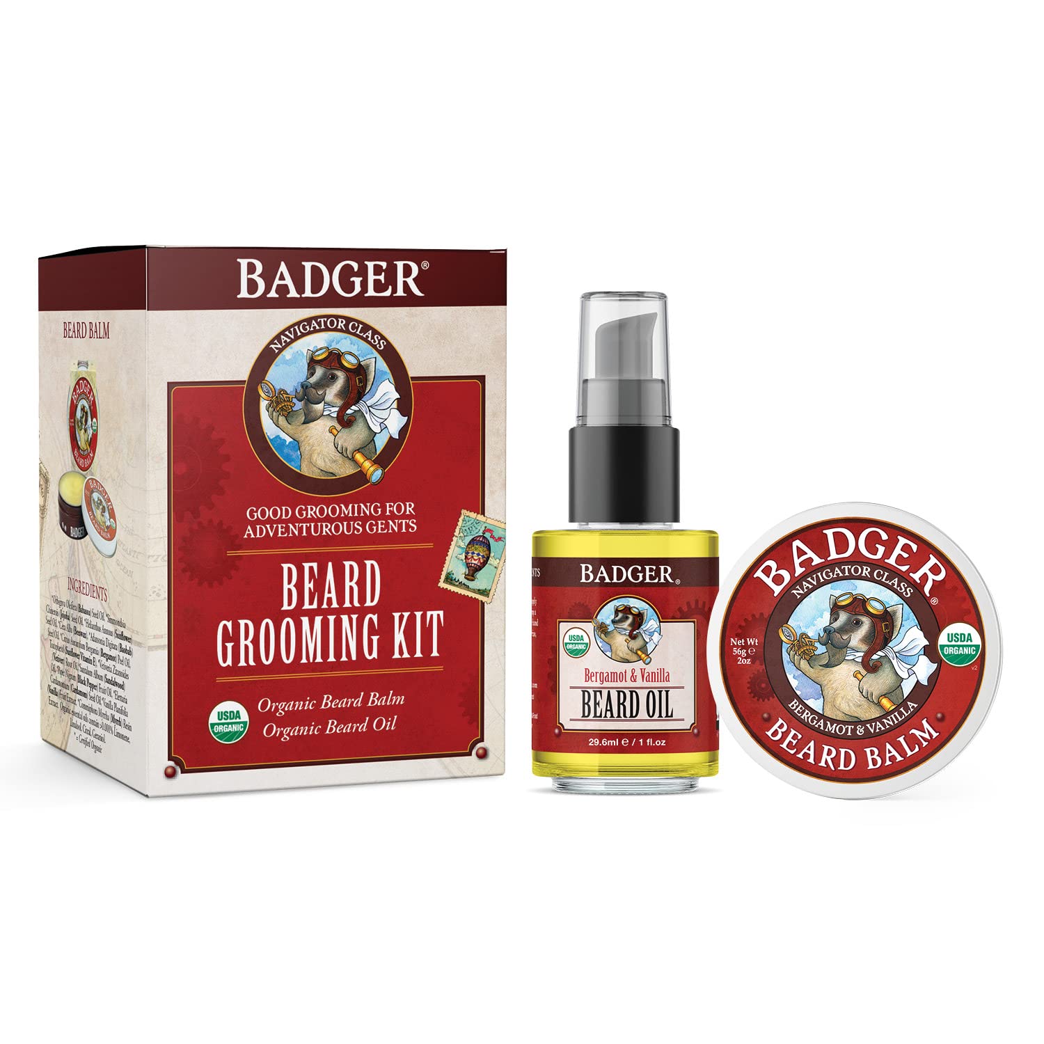 Badger Balm - Badger Beard Grooming Kit - Includes Beard Oil and Beard Balm