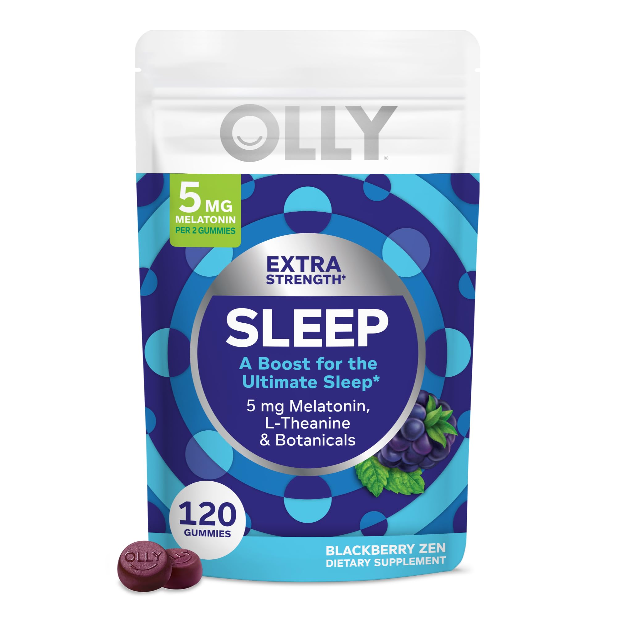 OLLY Extra Strength Sleep Gummy, 5 mg Melatonin, L-Theanine, Chamomile, Lemon Balm Extracts, Sleep Aid, BlackBerry Flavor - 120 Count