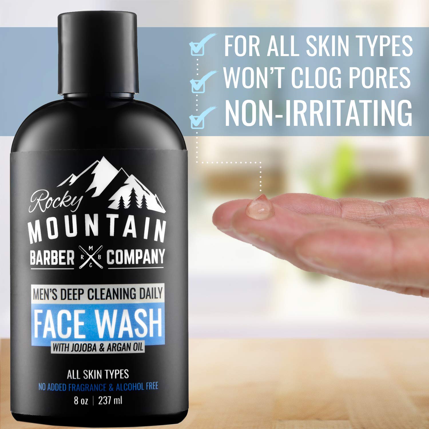 Face Wash Cleanser for Men - Non-Irritating Sensitive Hydrating Unscented for All Skin Types - Paraben & SLS Free with Jojoba Oil, Argan Oil, Chamomile Floral water, Aloe Vera - Clog-Free Cleanse