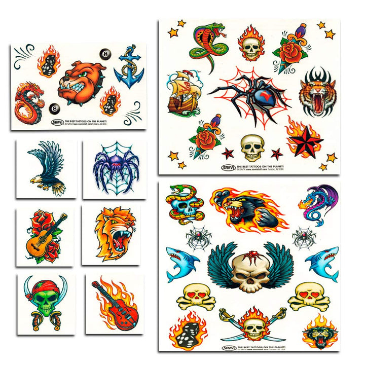 Savvi Classic Tattoos Party Pack (3 Full Sized Bags ~ 125 Tattoos)