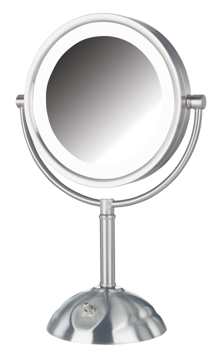 Jerdon Lighted Tabletop Makeup Mirror - Halo Lighted Makeup Mirror with 1X and 8X Magnification in Nickel Finish - 8.5-Inch Diameter Vanity Mirror - Model HL8808NL