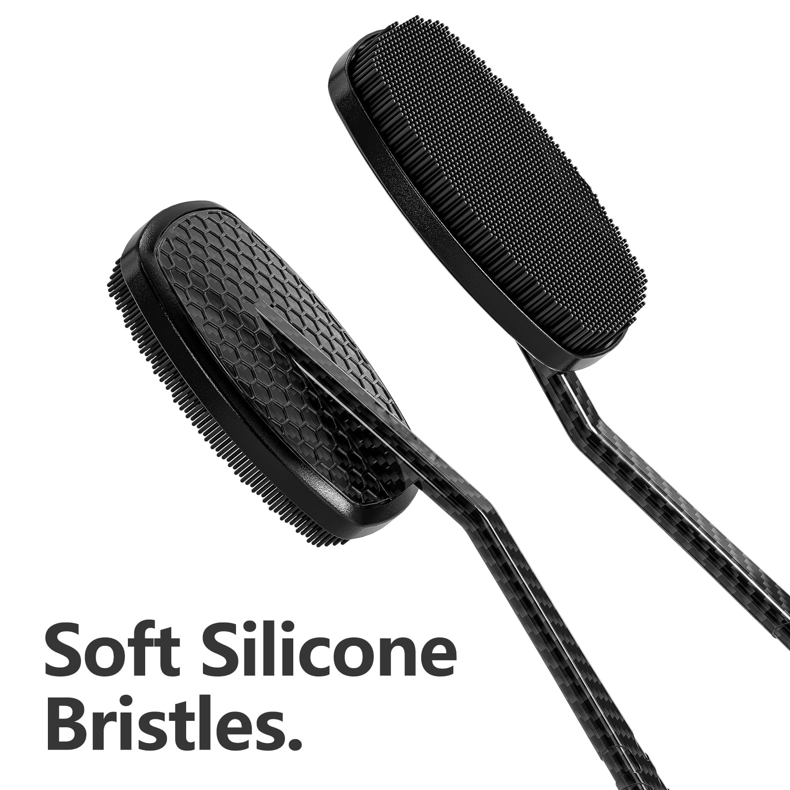 ZEOMLON New Carbon Fiber Silicone Back Scrubber for Shower, Back Shower Brush with Long Handle Back Scrubber for Men and Women