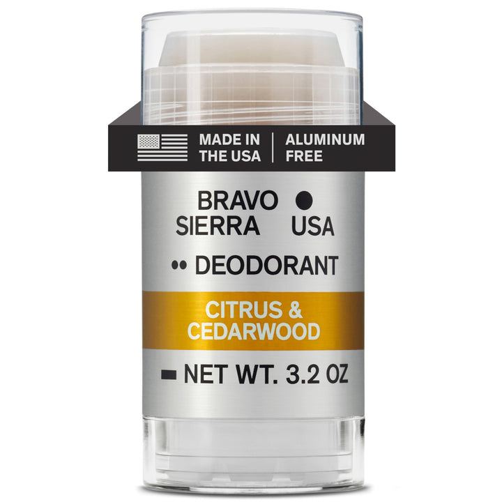 Aluminum-Free Deodorant for Men by Bravo Sierra, 1-Pack -Contains Natural Ingredients –Long Lasting All-Day Odor and Sweat Protection - Citrus and Cedarwood, 3.2 oz -Paraben-Free, Vegan & Cruelty-Free