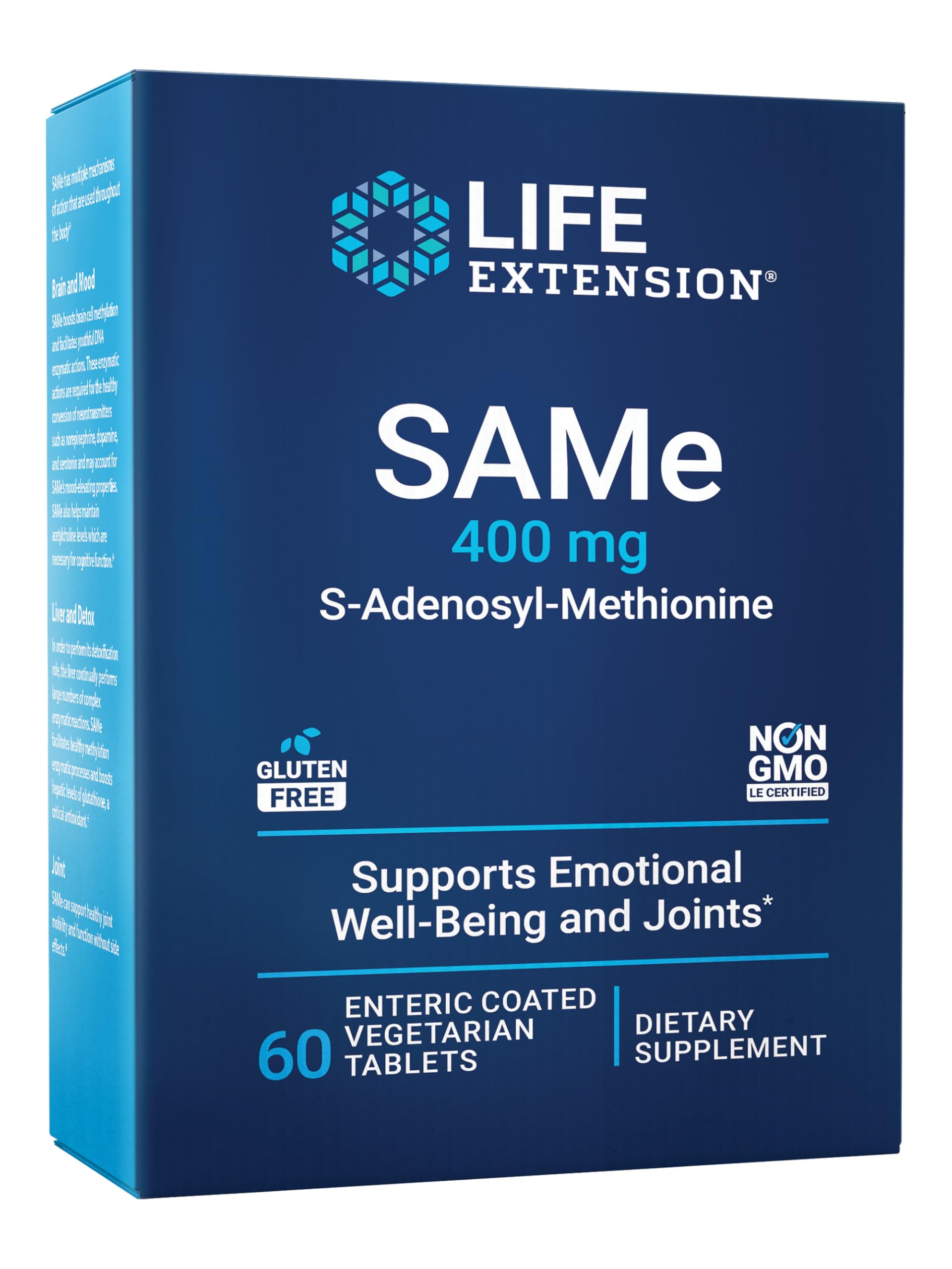 Life Extension Same 400mg (S-Adenosyl-Methionine) - Supplement for Joint & Liver Support - Non-GMO, Gluten-Free, Tablet, 60 Count