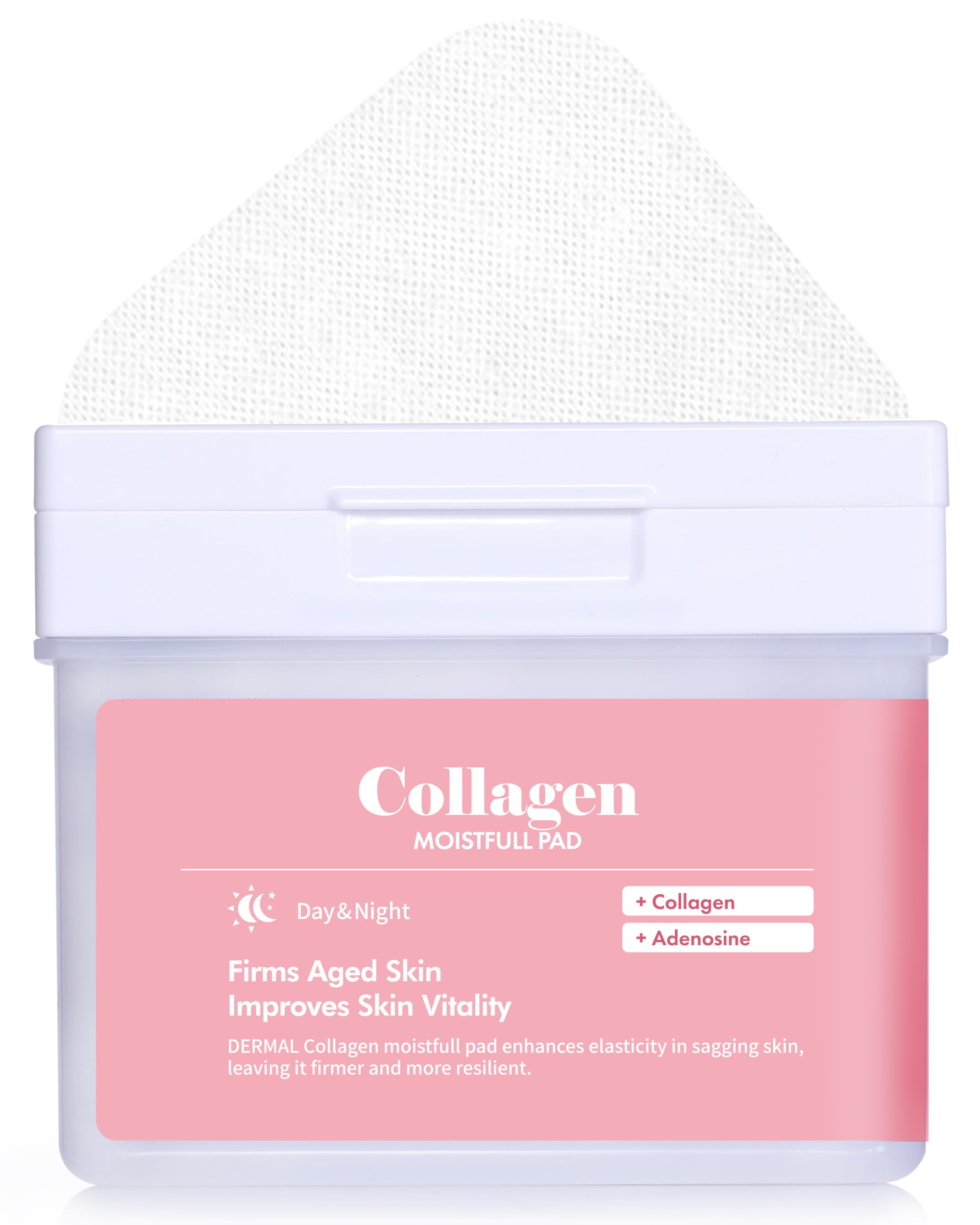 DERMAL Collagen Moistfull Pad - Korean Toner Pad for Elasticity & Wrinkle Improvement with Peptides - Vegan Tencel Square Pads - High Capacity, 120 Sheets