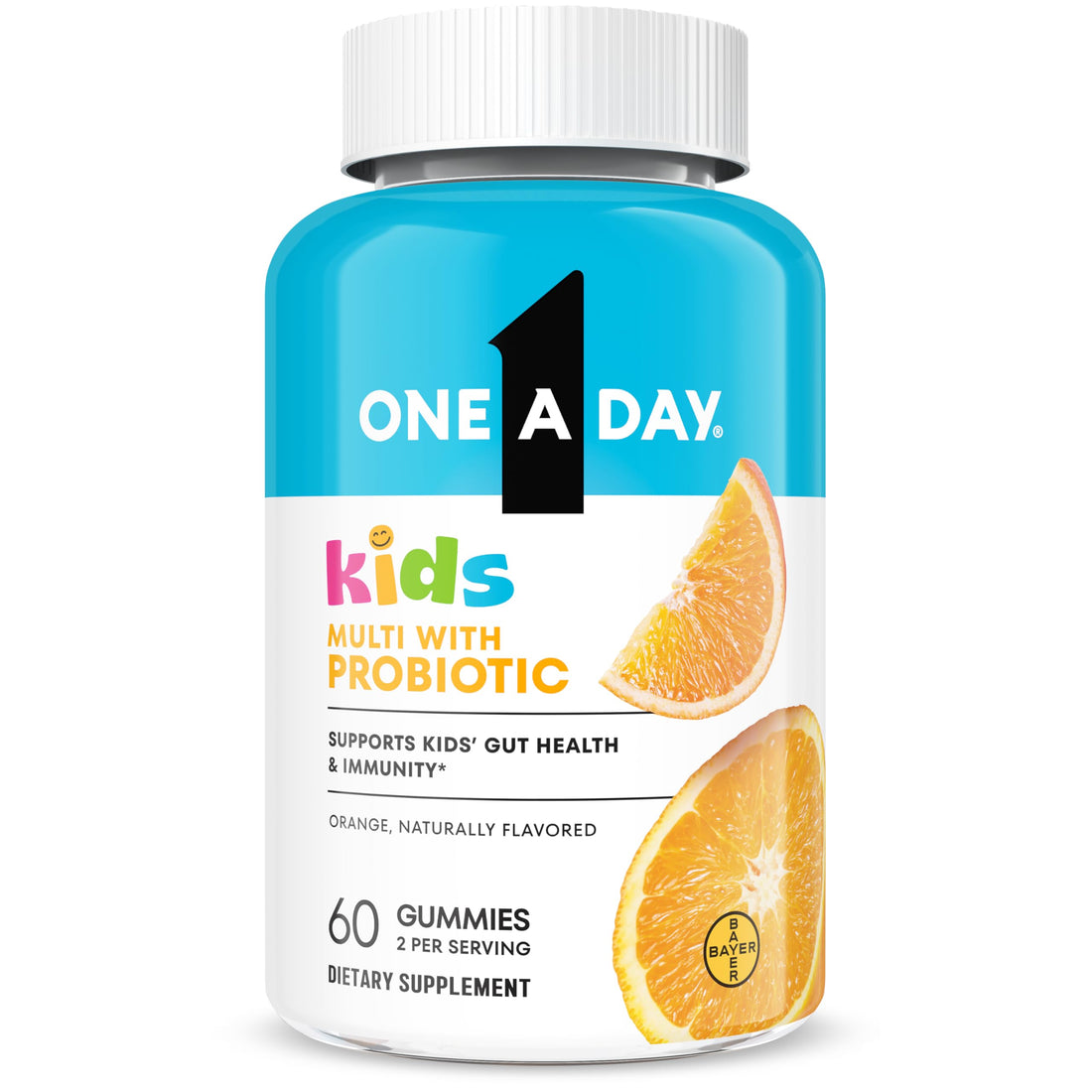One A Day Kids Multi + Probiotic Kids Multivitamin Gummies, Kids Probiotics for Digestive Health, Kids Vitamins with Vitamin D for Immune Support, Orange Flavor, 60 Count