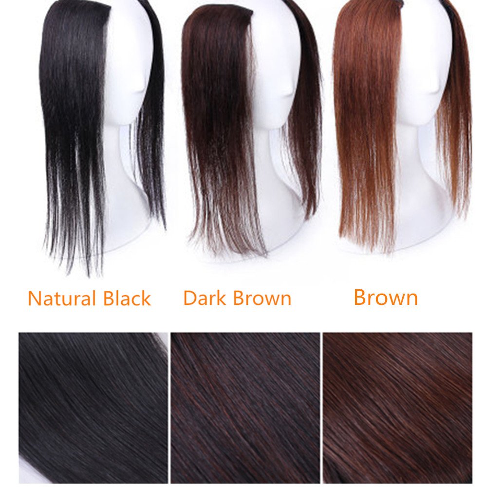 2 Pieces Black Human Hair Clip in Hair Extensions 14inch,Straight Hairpiece About 25g/pc,Cand Be Dyed