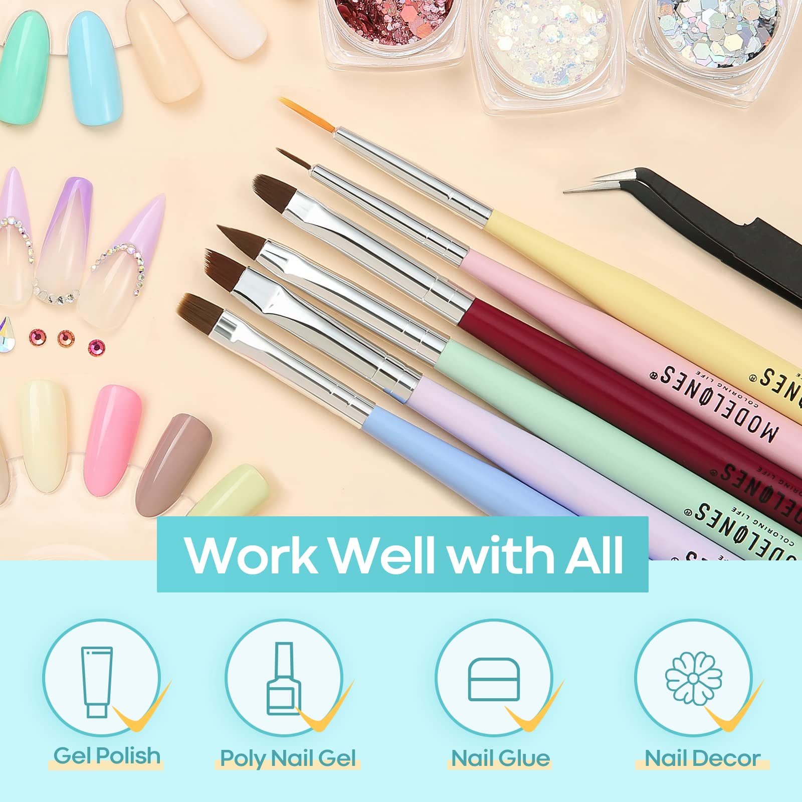 Modelones Nail Art Brushes Set, Nail Art Design Pen Painting Tools with Nail Extension Gel Brush, Nail Art Liner Brush and Nail Dotting Pen for Gel Polish Manicure Salon DIY at Home