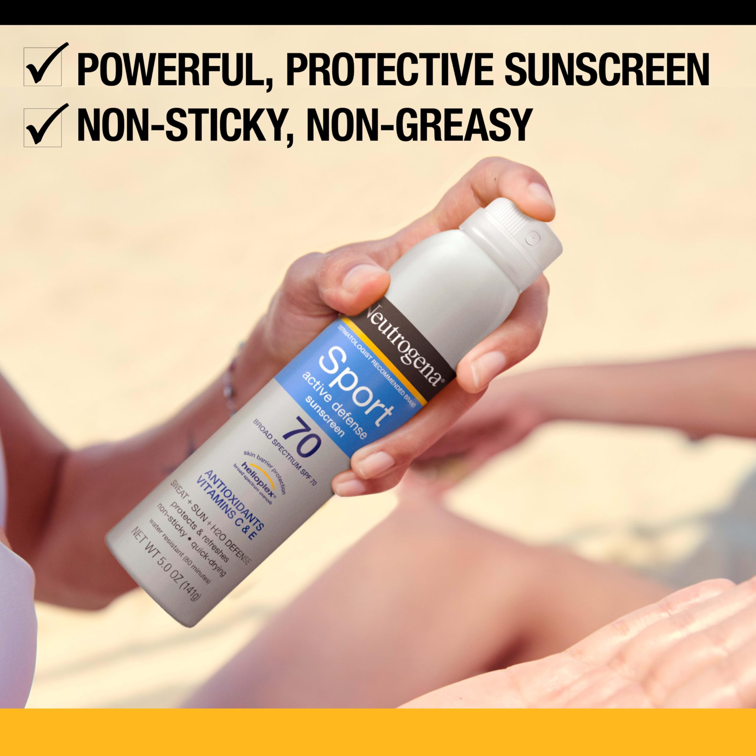 Neutrogena Sport Active Defense SPF 70 Sunscreen Spray, Sweat & Water Resistant Spray Sunscreen with Broad Spectrum Protection for Sunburn Prevention, Oxybenzone-Free, Twin Pack, 5 oz, 2 Pack