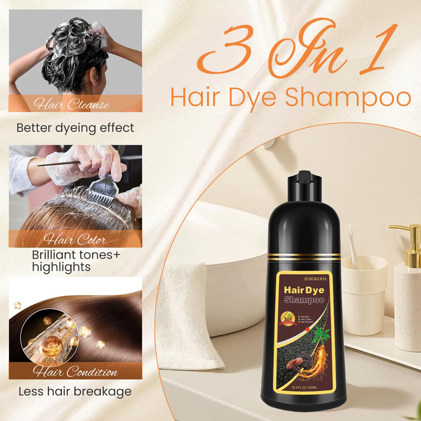 Fedulili Hair Dye Shampoo 3-in-1 Champu Para Canas Mujer, Instant Dark Wine Red Herbal Hair Color Treated Shampoo, Burgundy Long Lasting Easy to Use for Women Men, 500ml