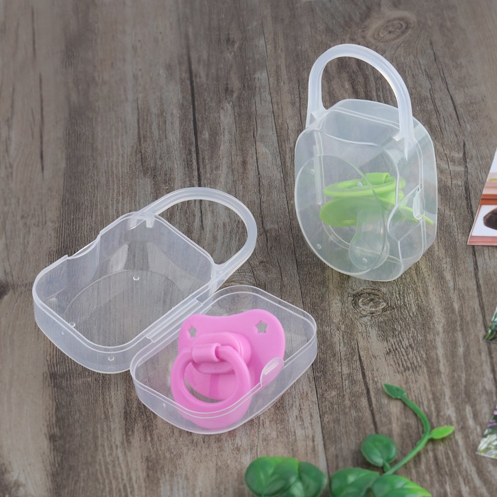 Accmor Pacifier Case, Pacifier Holder Case with Handle, BPA Free Universal Pacifier Container Box for Travel, Transparent, 2 Pack