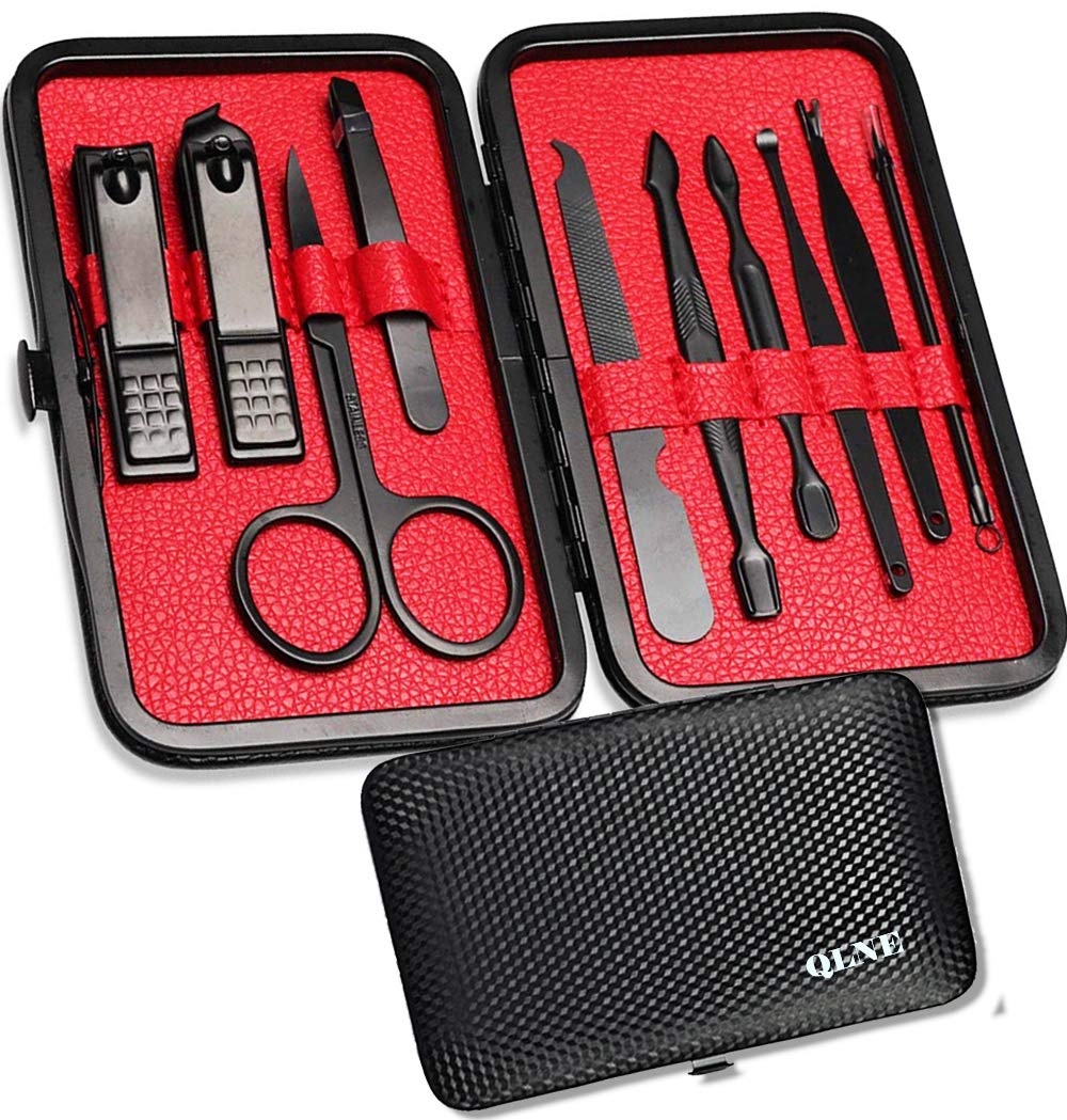 QLNE Nail Clippers Sets High Precisio Stainless Steel Nail Cutter Pedicure Kit 10 In 1 Nail File Sharp Nail Scissors And Clipper Manicure Pedicure Kit Fingernails & Toenails With Portable St