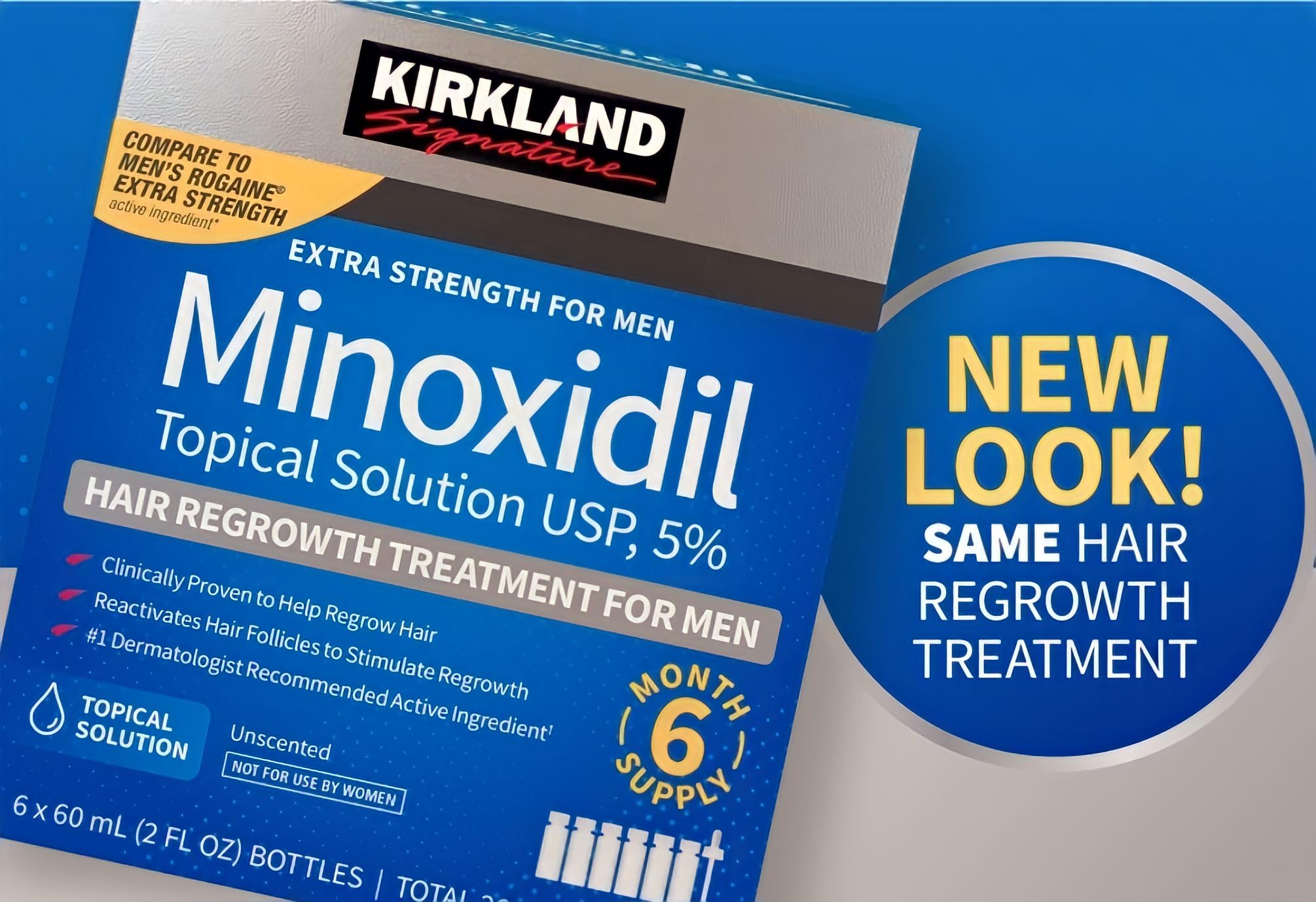 Kirkland Minoxidil 5% for Men, Topical Solution Extra Strength Hair Regrowth Treatment, 6 Months Supply, Total 12 Fl Oz, Dropper Applicator, Exclusive 2 MicroFiber Cleaning Cloths and Comb Included