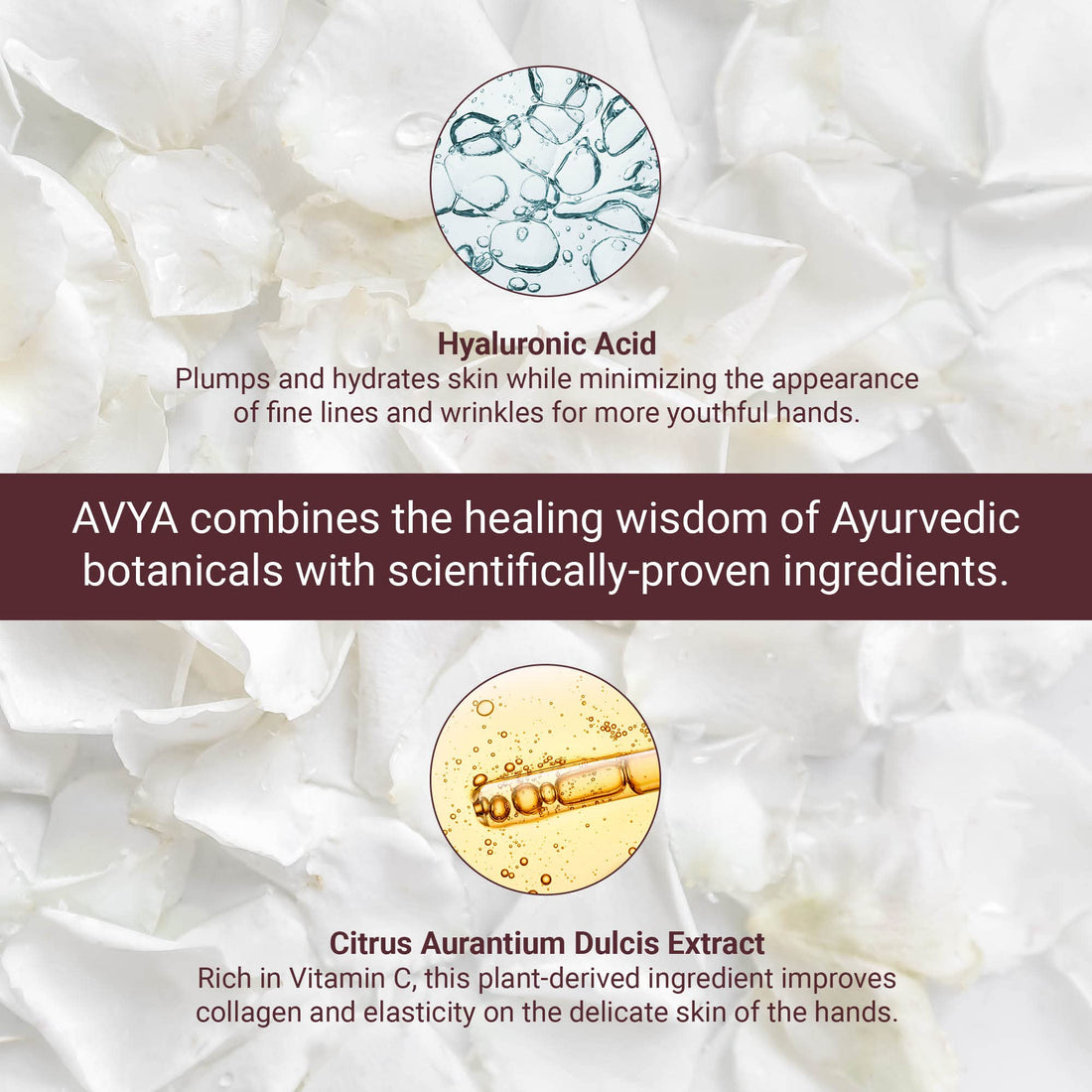 AVYA Hydrating Hand Lotion for Dry Skin – Nourishing Hand Healing Treatment for Dry and Ashy Skin/Hyaluronic Acid and Citrus Stem Cell Technology/Advanced Ayurvedic Skincare (2oz)