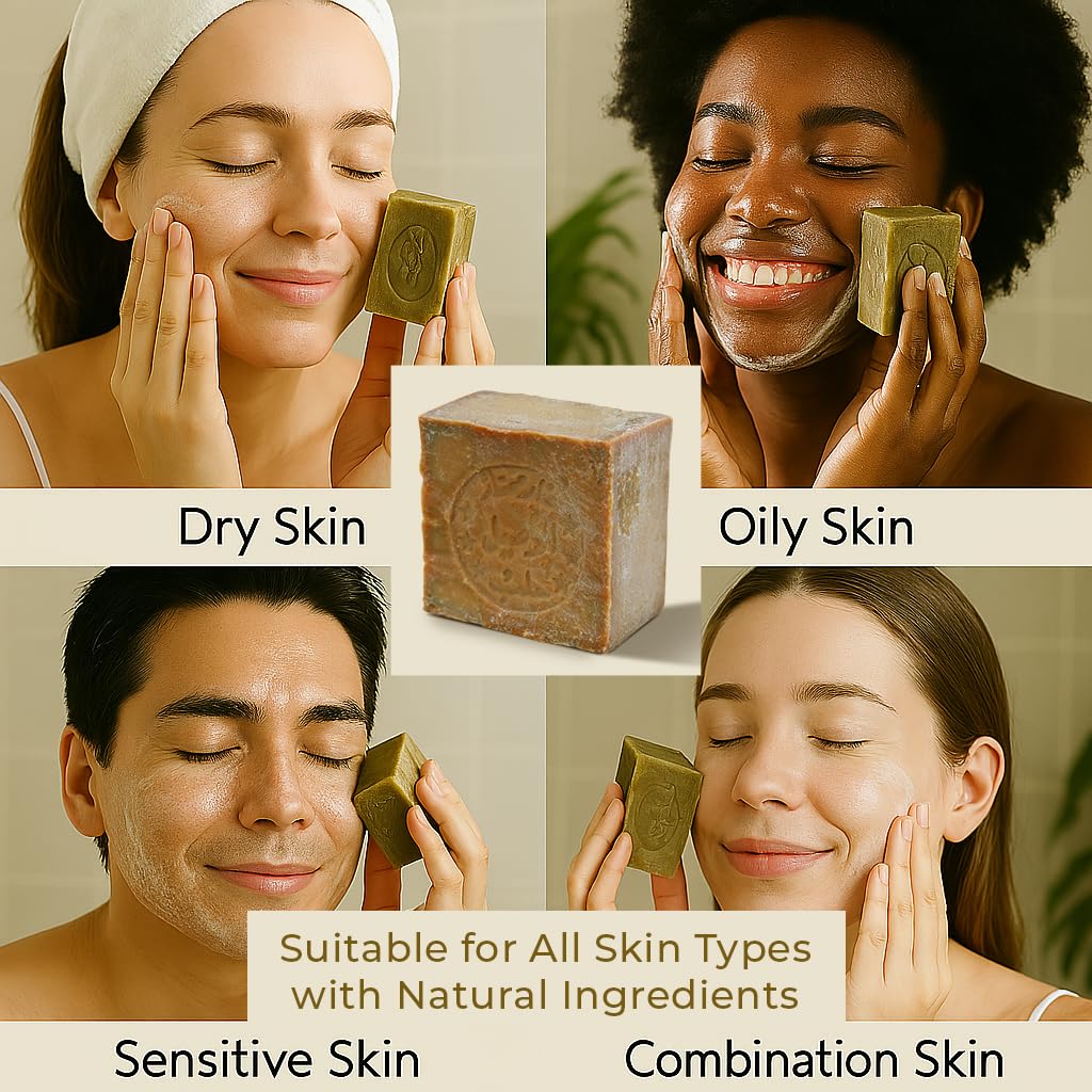 JUSIZA Aleppo Soap (2 Pack - 7 oz each)%100 Pure Olive Oil,Traditional Production, Natural, Vegan, Handmade, Skin Cleanser und Moisturizing, for Hands, Face and Body, Ancient Wisdom in a Bar of Soap