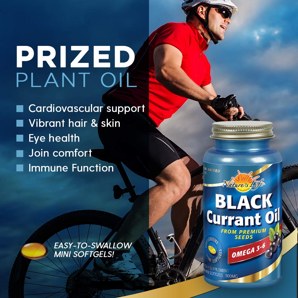 Nature's Life Black Currant Oil Minis 500 mg | with Omega 3-6 for Skin, Hair, Heart and Joint Health | 90ct