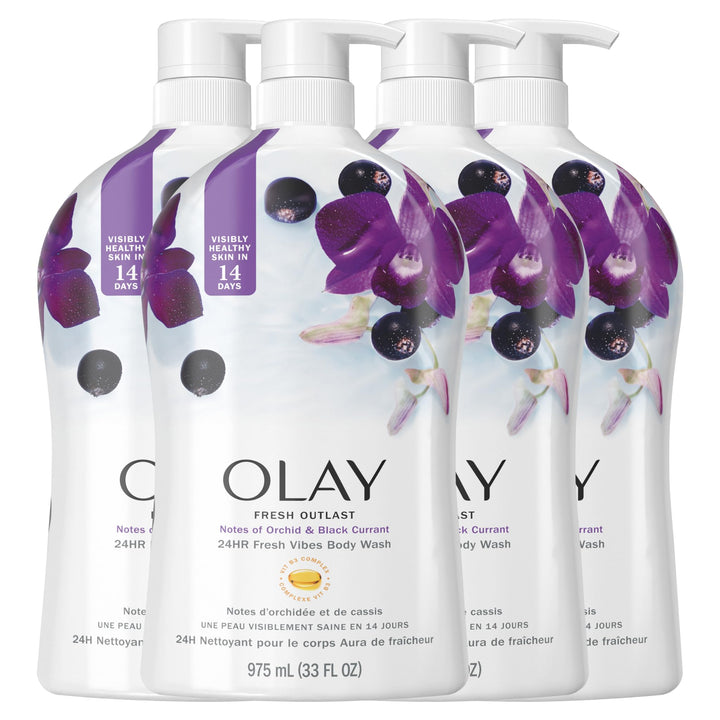 Olay Fresh Outlast Orchid & Black Currant Scent Body Wash for Women, 33 fl oz (Pack of 4)