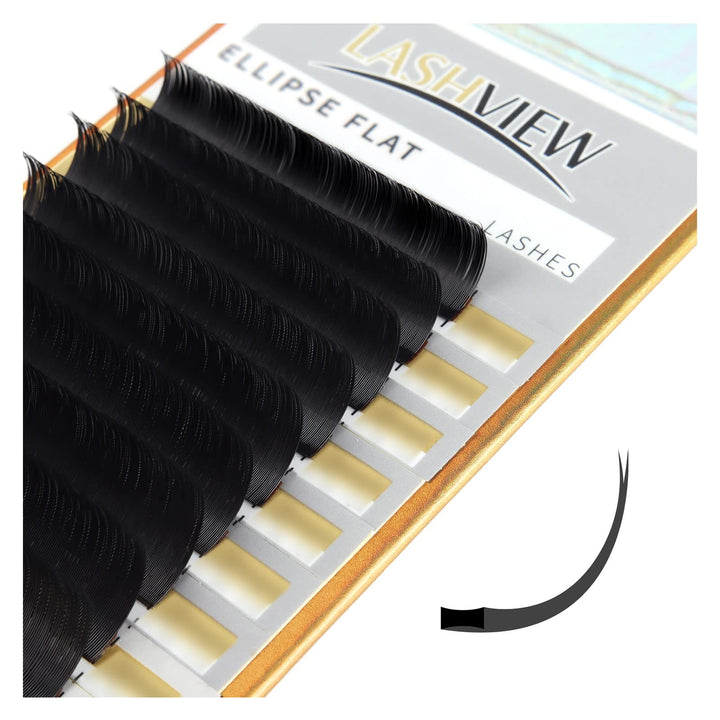 LASHVIEW Eyelash Extension,Ellipse Flat Eyelash Extensions,Individual Lashes,0.15mm C Curl 14mm,Lash Extension,Semi-Permanent,Extremely Light & Soft,Professional Salon Use.