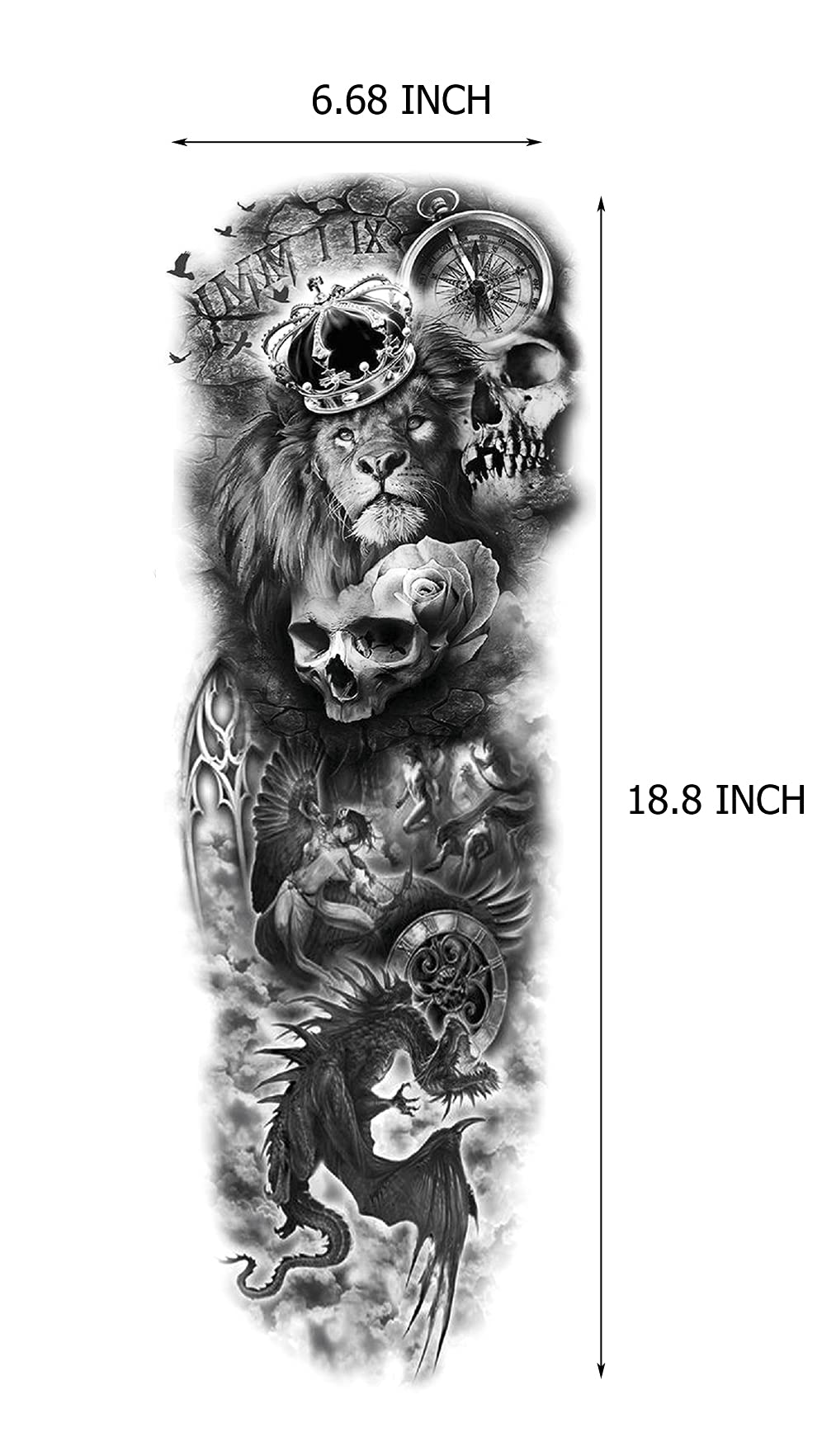 Kotbs 6 SheetsTribal Lion Forest Full Arm Temporary Tattoo Sleeves for Women Adults, Indian Warrior Military Gun Full Sleeve Tattoo for Men Waterproof Fake Tattoos