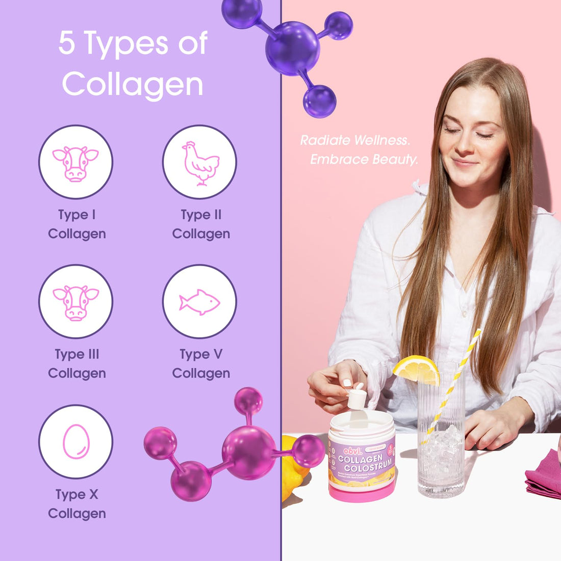 Obvi Collagen Peptide Colostrum Powder | Multi-Collagen Peptides with Grass-Fed Bovine Colostrum | Supports Gut Health, Immune, Skin & Hair | Gluten-Free, Keto-Friendly | Lemon Sorbet, 30 Servings