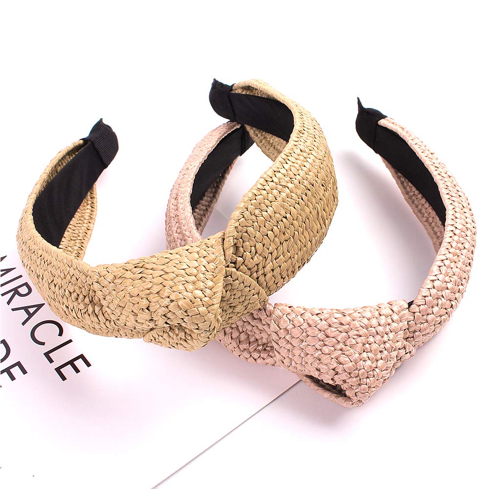 Women Hair Head Bands Headbands - Straw Knotted Beach Lafite Head Band for Women’s Hair Turban Wide Thick Twist Hairbands For Girls Washing Face Makeup and Beach Holiday